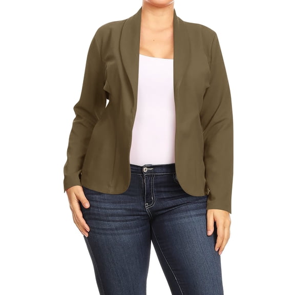 Women's Plus Size Casual Long Sleeves Open Front Office Work Wear Solid Blazer Jacket