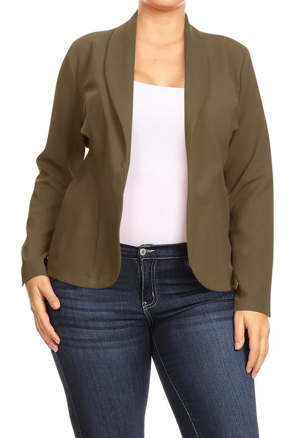 Women's Plus Size Casual Long Sleeves Open Front Office Work Wear Solid Blazer Jacket