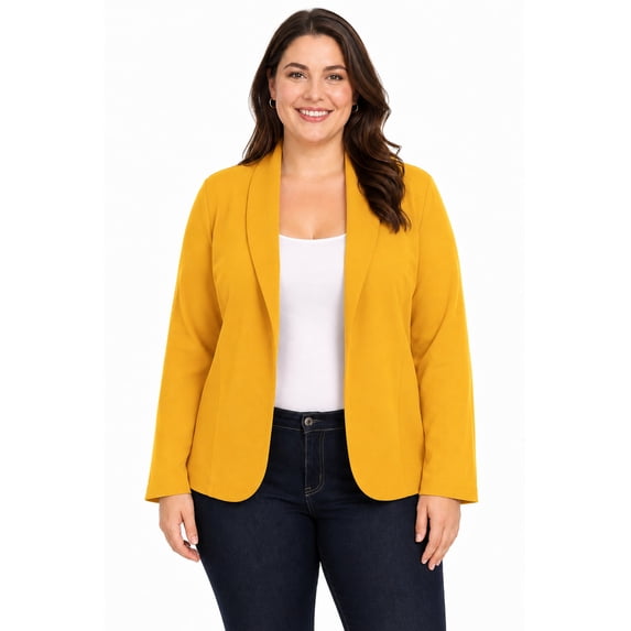 Women's Plus Size Casual Long Sleeves Open Front Office Work Wear Solid Blazer Jacket