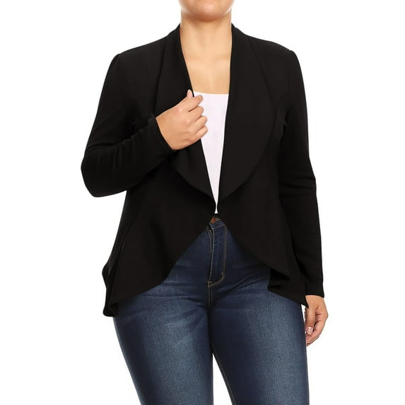 Women's Plus Size Casual Long Sleeves Open Front Solid Office Work Wear Blazer Jacket