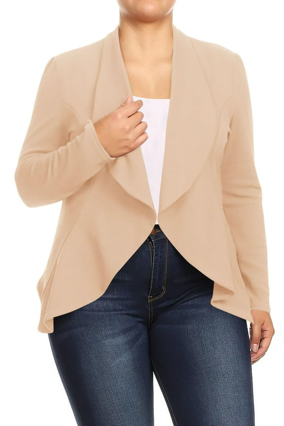 Women's Plus Size Casual Long Sleeves Open Front Solid Office Work Wear Blazer Jacket