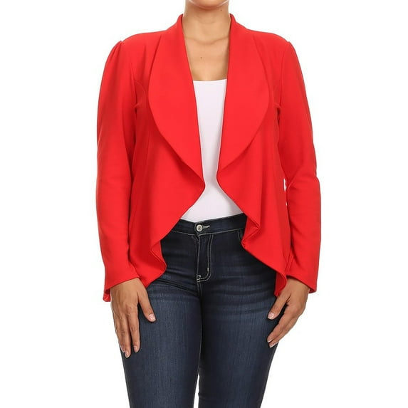 Women's Plus Size Casual Long Sleeves Open Front Solid Office Work Wear Blazer Jacket