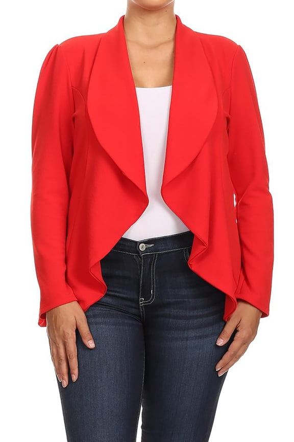 Women's Plus Size Casual Long Sleeves Open Front Solid Office Work Wear Blazer Jacket