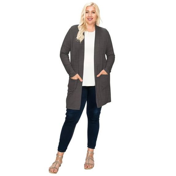 Women's Plus Size Casual Loose Fit Long Sleeve Midi Cardigan