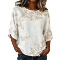 thumbnail image 1 of Women's Plus Size Casual Printed Blouse Short Sleeve Shirt Tunic Top Flowy White M, 1 of 4