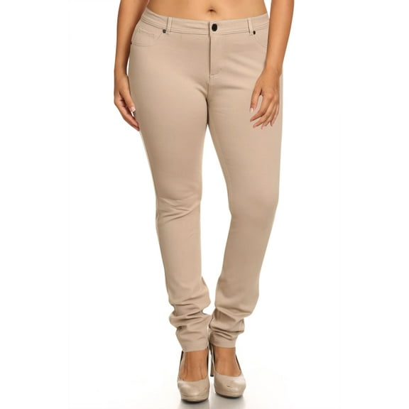 Women's Plus Size Casual Pull-On Button Zip Basic Pockets Solid Jegging Pants