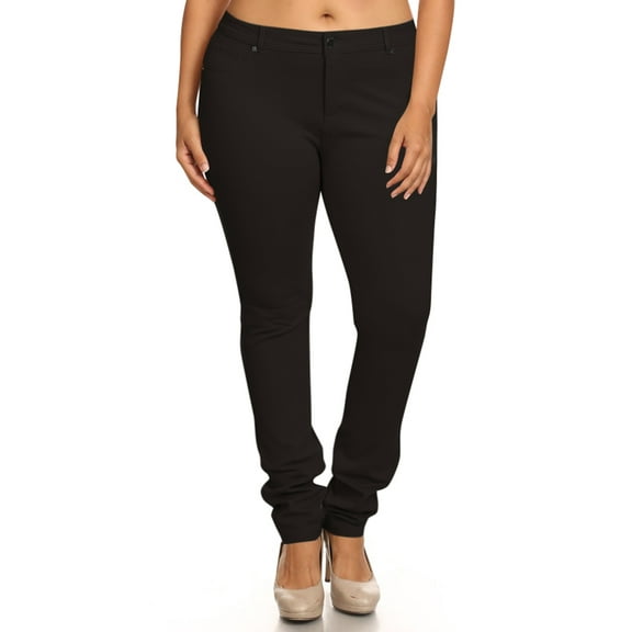 Women's Plus Size Casual Pull-On Button Zip Basic Pockets Solid Jegging Pants