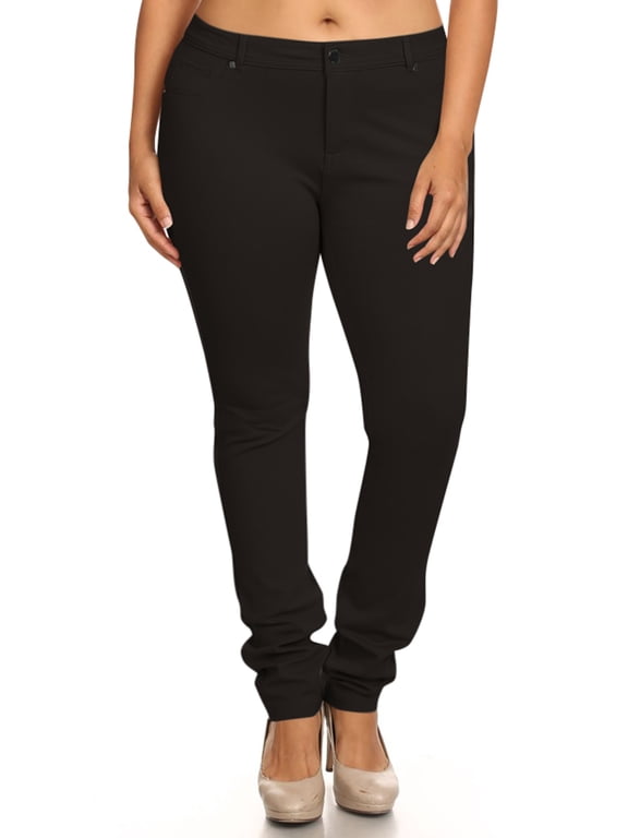 Women's Plus Size Casual Pull-On Button Zip Basic Pockets Solid Jegging Pants