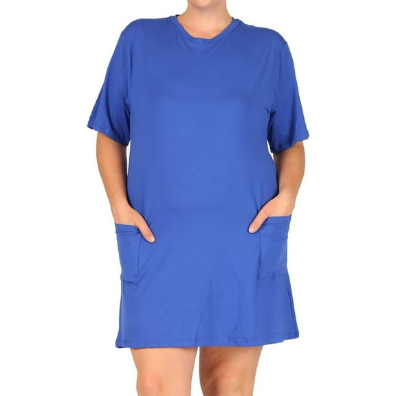 Women's Plus Size Casual Relaxed Fit Short Sleeves Front Pockets Solid T-Shirt Dress