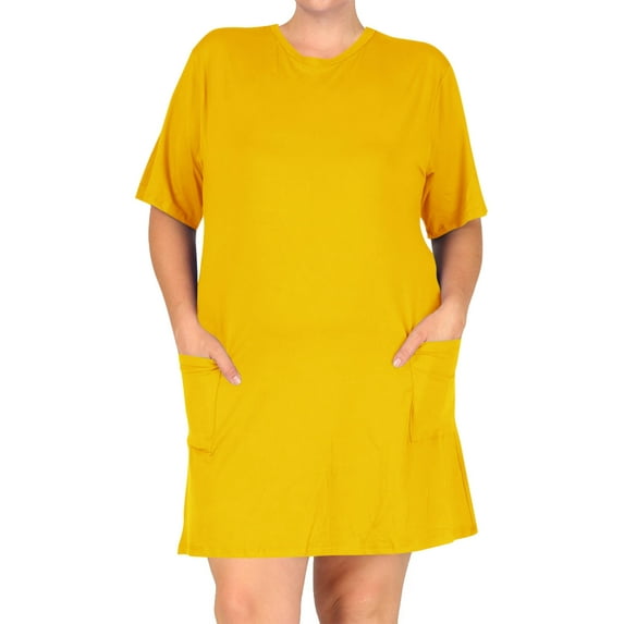 Women's Plus Size Casual Relaxed Fit Short Sleeves Front Pockets Solid T-Shirt Dress