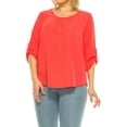 thumbnail image 1 of Women's Plus Size Casual Round Neck Top with Button Tab Sleeve, 1 of 6