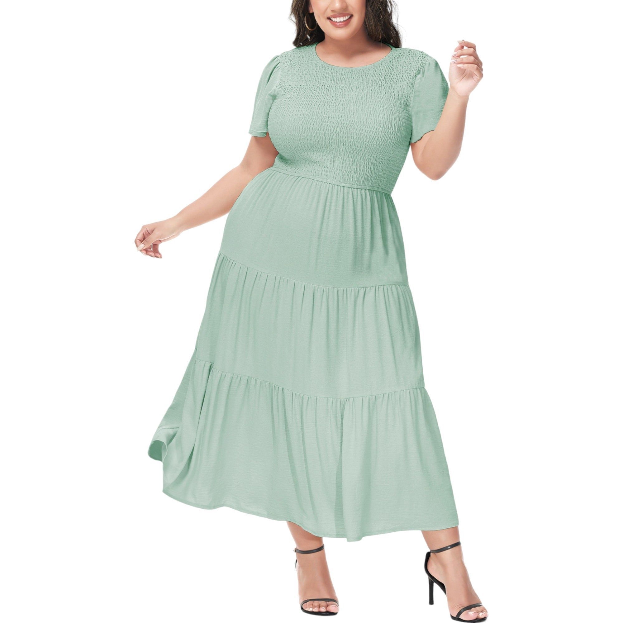 Plus Size Round Neck Short Sleeve Dress