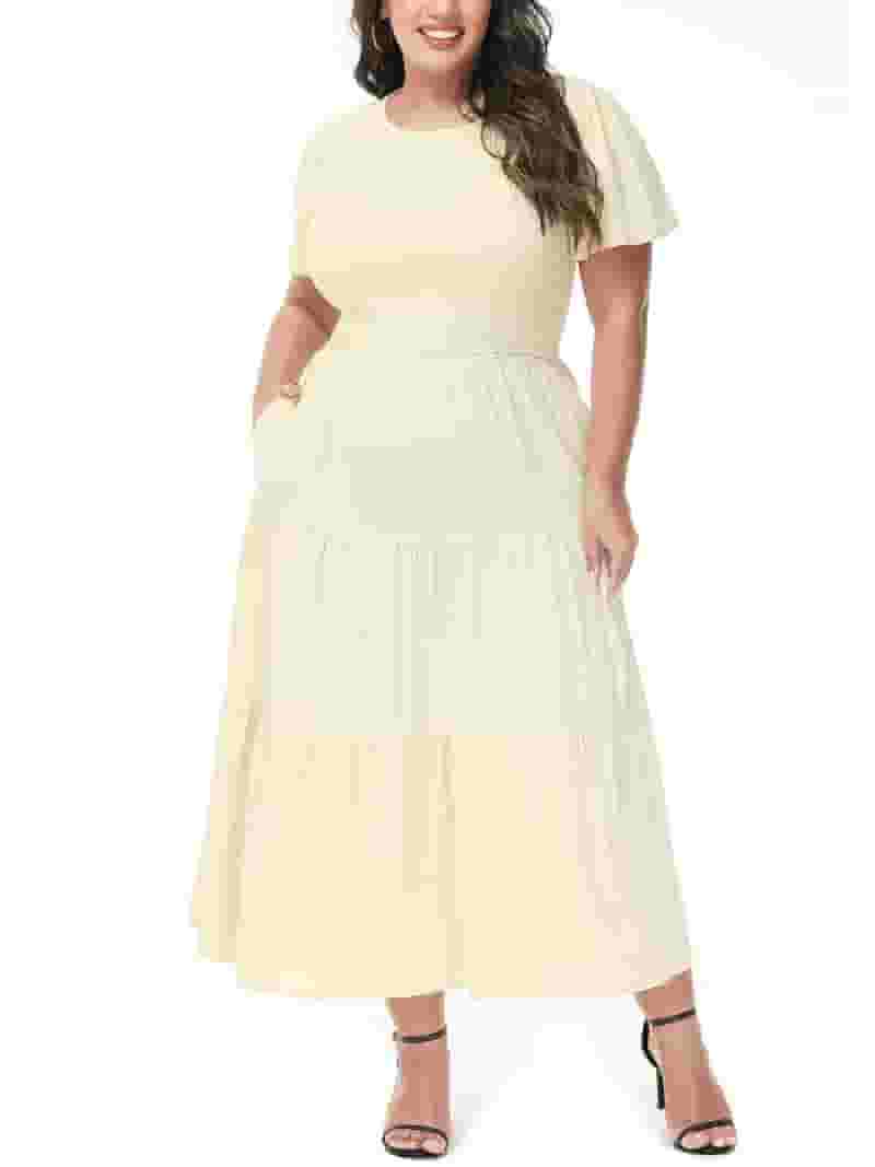 Casual Short sleeve Solid Color Round neck Plus size maxi Dresses Casual Short sleeve Solid Color Round neck Plus size maxi Dresses