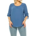 thumbnail image 1 of Women's Plus Size Casual Round Neck Top with Button Tab Sleeve Made in USA, 1 of 6