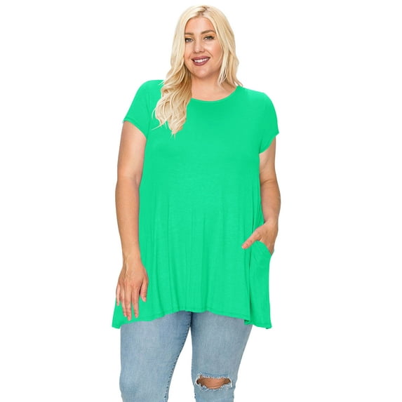 MOA COLLECTION Women's Plus Size Casual Short Sleeve Loose Solid Tunic Top