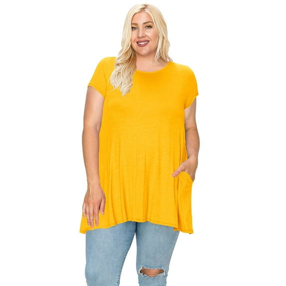 MOA COLLECTION Women's Plus Size Casual Short Sleeve Loose Solid Tunic Top