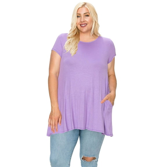 MOA COLLECTION Women's Plus Size Casual Short Sleeve Loose Solid Tunic Top