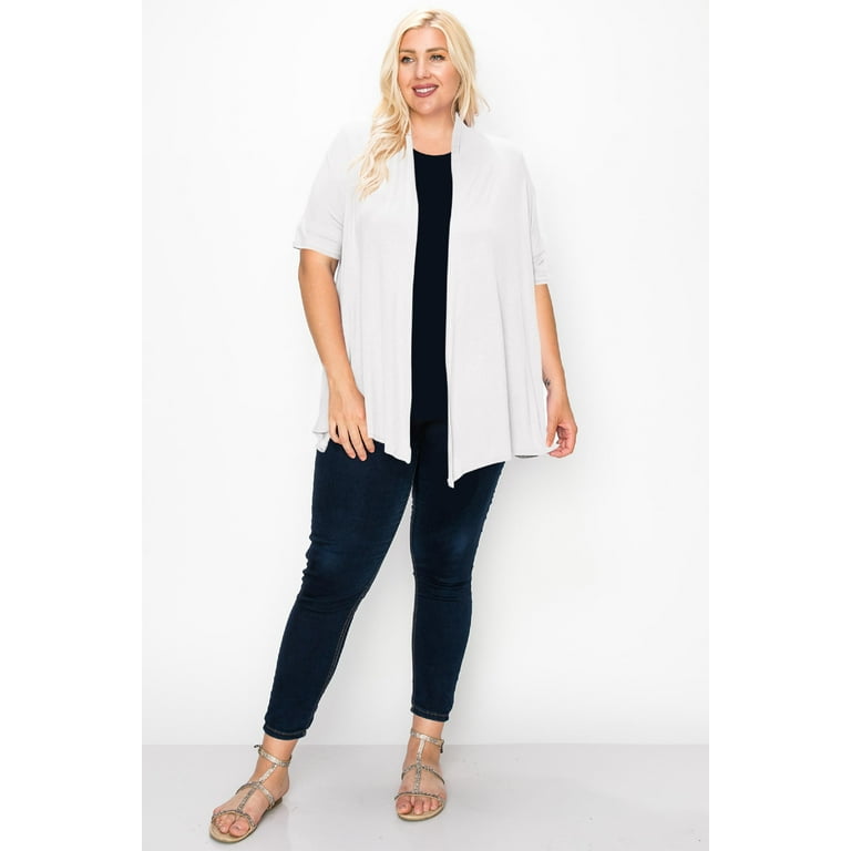 White short sleeve top cardigan plus size