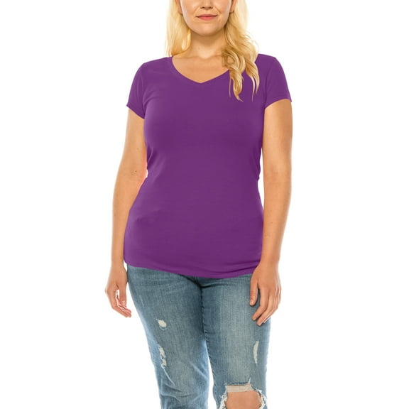 Women's Plus Size Casual Short Sleeve V-Neck Solid Basic T-Shirt Top