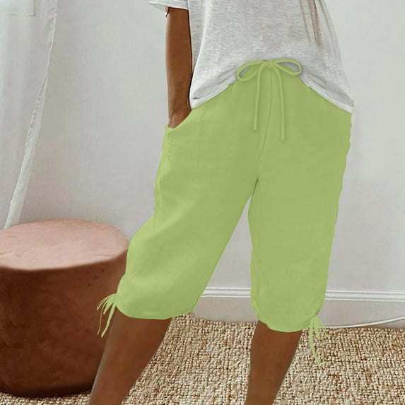 Women's Plus Size Casual Shorts & Capris Under $10 Cotton and Linen Solid Colors Comfort Fit Everyday Wear​