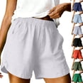 thumbnail image 1 of Women's Plus Size Casual Shorts with Pockets Elastic Waist Cotton Summer Beach Vacation, 1 of 9