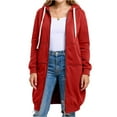 thumbnail image 1 of Women's Plus Size Casual Solid Color Hooded Jacket, Long-Sleeve, Red, Size XXXXXL, 1 of 3