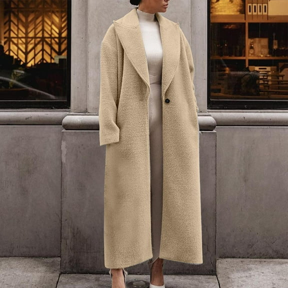 Women's Plus Size Casual Solid Color Wool Coat with Suit Collar Long Sleeve Fashionable Outerwear