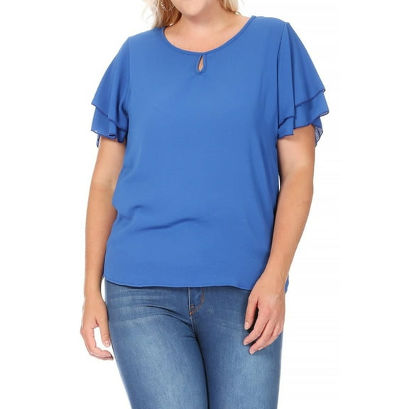 Women's Plus Size Casual Solid Flowy Short Sleeve Round Neck Key Hole Tee Blouse Top