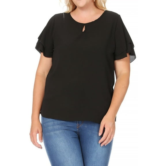 Women's Plus Size Casual Solid Flowy Short Sleeve Round Neck Key Hole Tee Blouse Top