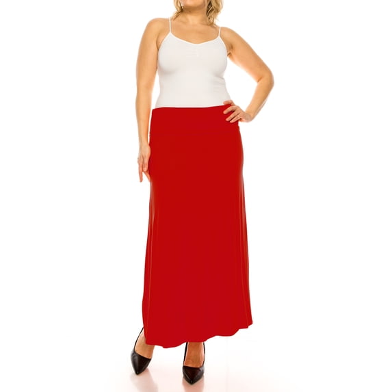 Women's Plus Size Casual Solid High Waisted A -line Maxi Skirt with an elastic Waistband