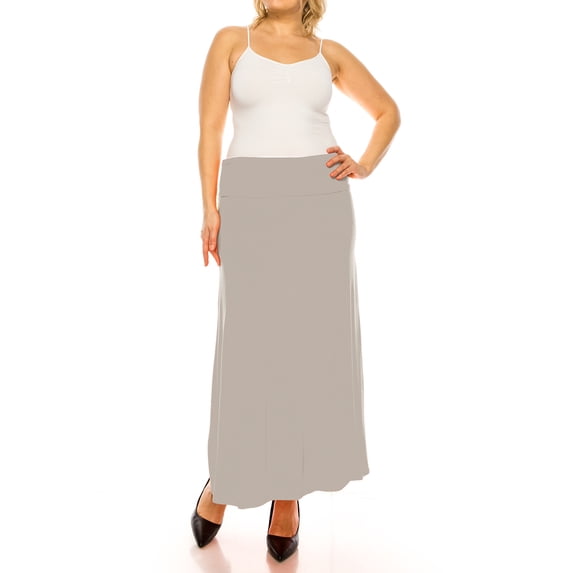 Women's Plus Size Casual Solid High Waisted A -line Maxi Skirt with an elastic Waistband