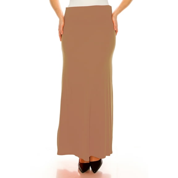 Moa Collection Women's Plus Size Casual Solid High Waisted A -line Maxi Skirt with an elastic Waistband