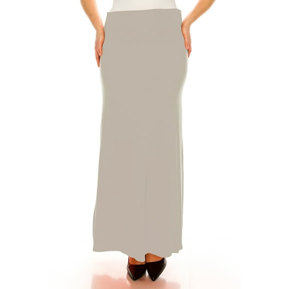 Moa Collection Women's Plus Size Casual Solid High Waisted A -line Maxi Skirt with an elastic Waistband