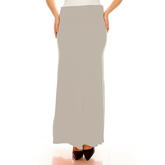 Moa Collection Women's Plus Size Casual Solid High Waisted A -line Maxi Skirt with an elastic Waistband
