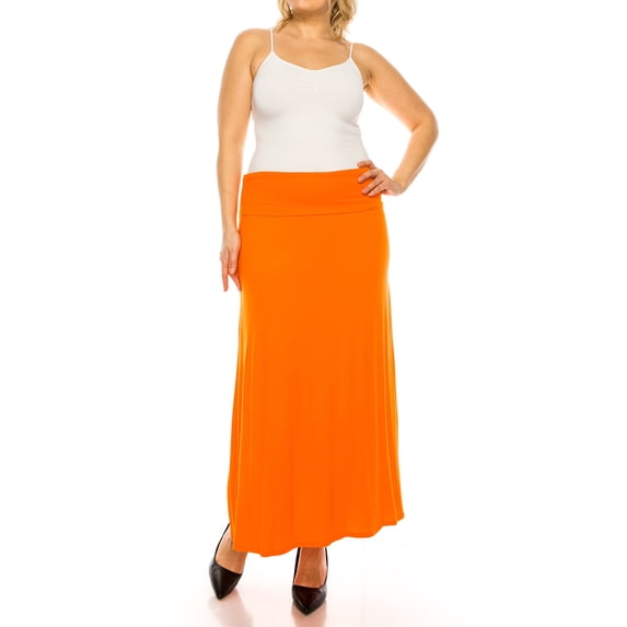 Women's Plus Size Casual Solid High Waisted A -line Maxi Skirt with an elastic Waistband