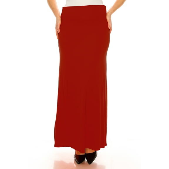 Moa Collection Women's Plus Size Casual Solid High Waisted A -line Maxi Skirt with an elastic Waistband