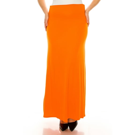 Moa Collection Women's Plus Size Casual Solid High Waisted A -line Maxi Skirt with an elastic Waistband