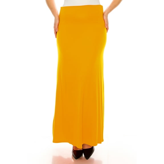 Moa Collection Women's Plus Size Casual Solid High Waisted A -line Maxi Skirt with an elastic Waistband