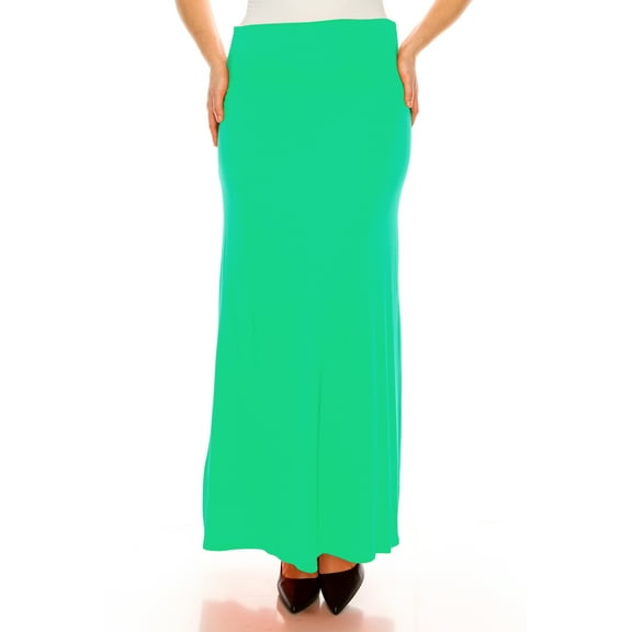 Moa Collection Women's Plus Size Casual Solid High Waisted A -line Maxi Skirt with an elastic Waistband