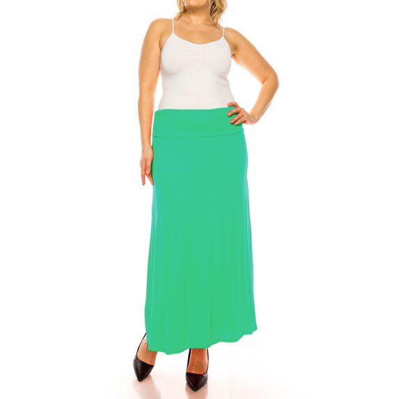 Women's Plus Size Casual Solid High Waisted A -line Maxi Skirt with an elastic Waistband