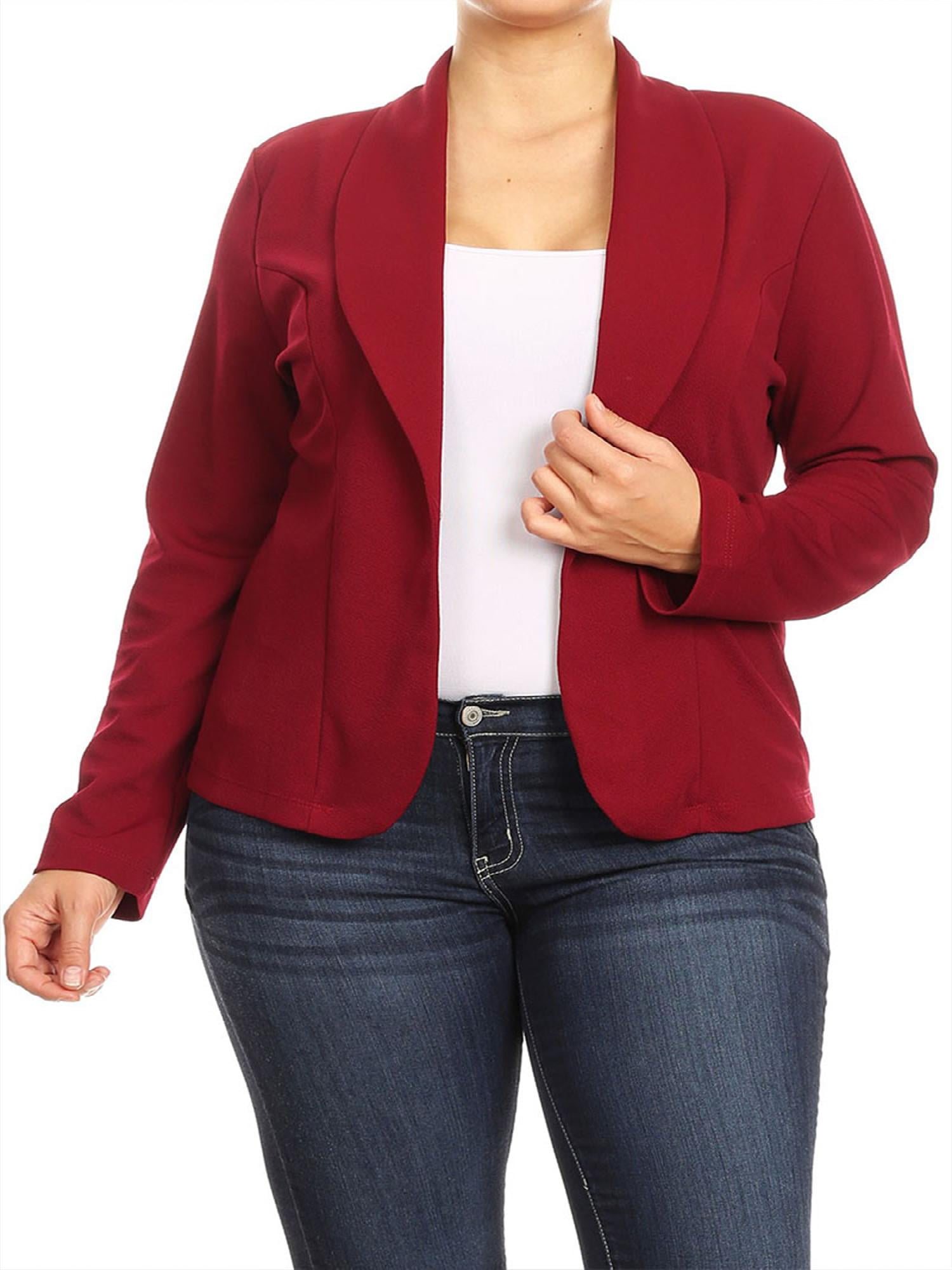Women's Plus Size Casual Solid Long Sleeve Blazer Cardigan Jacket Made in USA
