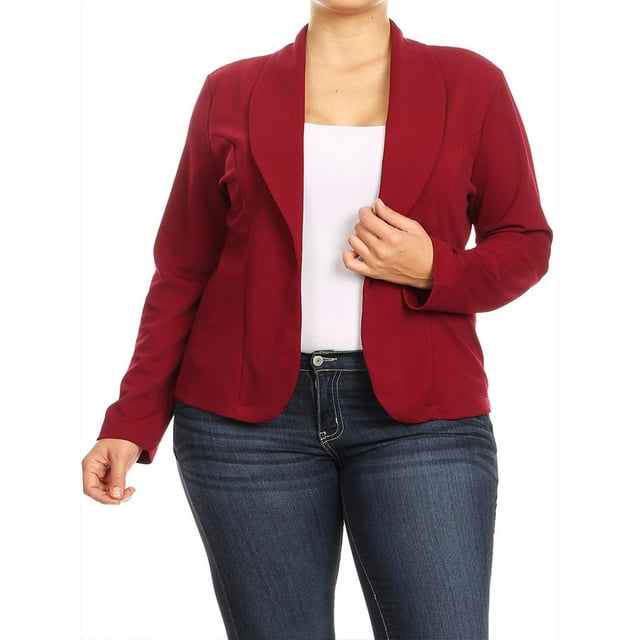 Women's Plus Size Casual Solid Long Sleeve Blazer Cardigan Jacket Made in USA
