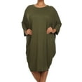 thumbnail image 1 of Women's Plus Size Casual Solid Loose Fit 3/4 Sleeve Dolman Sleeve Midi Dress, 1 of 5