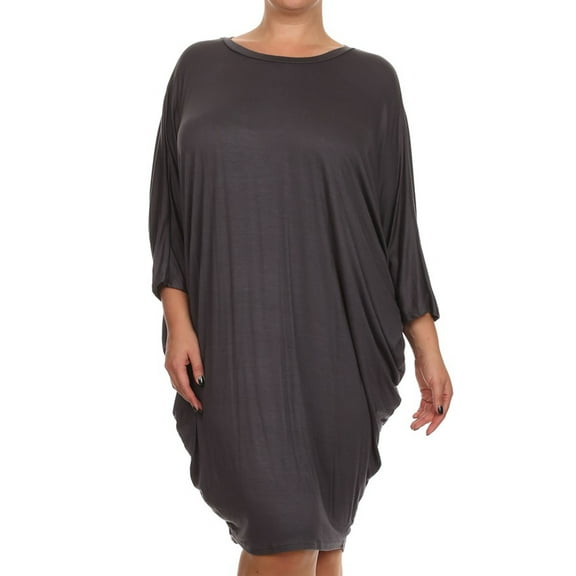 MOA Collection Women's Plus Size Casual Loose Fit Dolman Sleeve Midi Dress