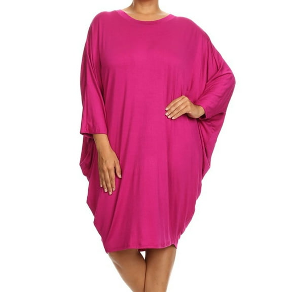 MOA Collection Women's Plus Size Casual Loose Fit Dolman Sleeve Midi Dress
