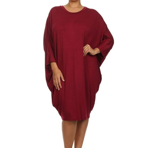 Women's Plus Size Casual Solid Loose Fit 3/4 Sleeve Dolman Sleeve Midi Dress