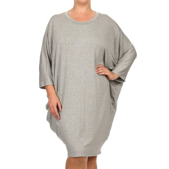 Women's Plus Size Casual Solid Loose Fit 3/4 Sleeve Dolman Sleeve Midi Dress