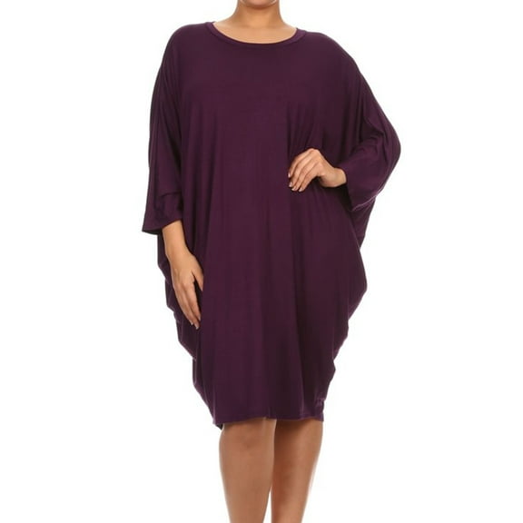 Women's Plus Size Casual Solid Loose Fit 3/4 Sleeve Dolman Sleeve Midi Dress