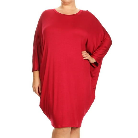 Women's Plus Size Casual Solid Loose Fit 3/4 Sleeve Dolman Sleeve Midi Dress