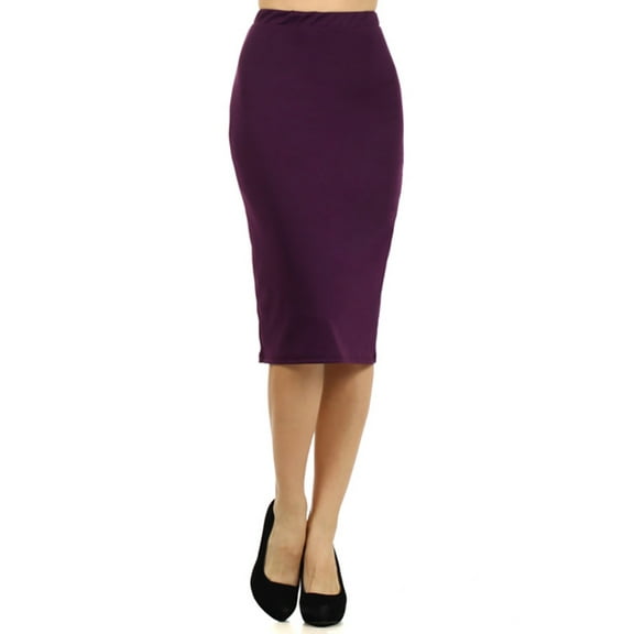 Moa Collection Women's Plus Size Casual Solid Pencil Midi Skirt